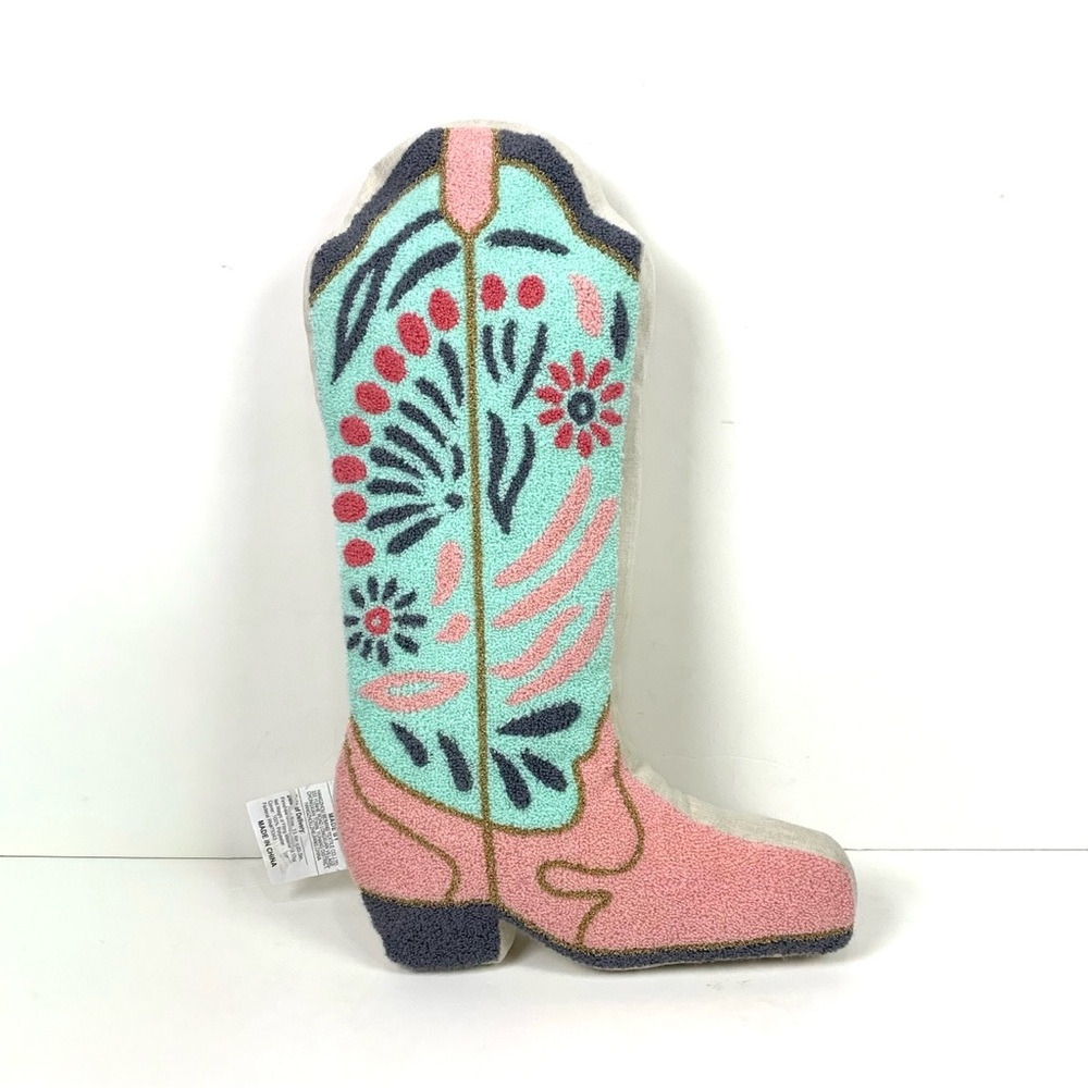 Isaac Mizrahi Pink and Aqua Western Boot Accent Pillow